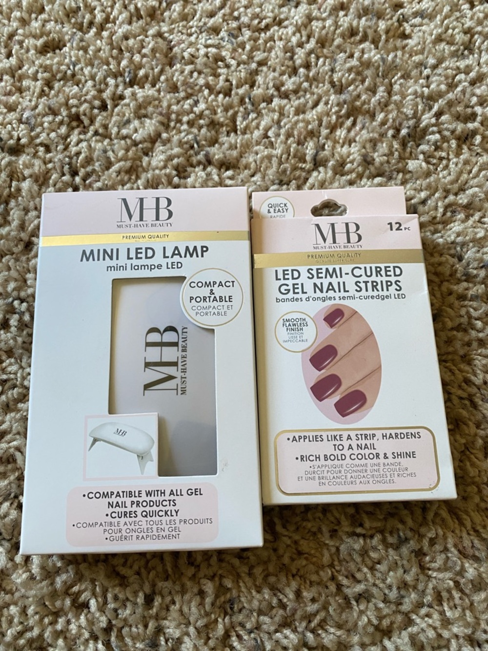 MB Mini LED Lamp with Mauve LED Semi-Cured Gel Nail Strips